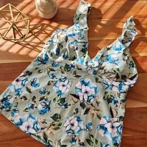 NWT Alex Marie RSC ruffle tankini 14 nadine floral blue sage